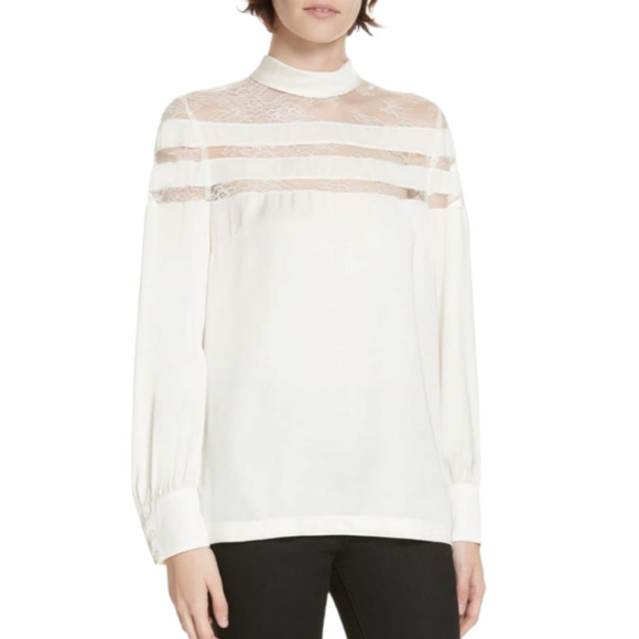 Sandro Paris Mirtylles White Floral Lace Viscose Satin Blouse NWT Small NEW Ecru - Picture 16 of 16